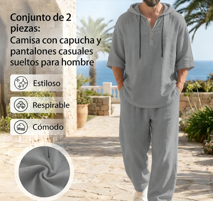 🔥【1° Más Vendido】🔥Ropa incómoda/tela abrazando/estilo aburrido? Conjunto lino holgado hombre 8 colores