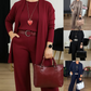 Elegante Cárdigan de Línea Larga y Top & Pantalones Conjunto de 3 Piezas