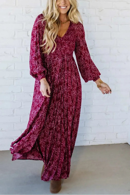 💃 Vestido Maxi de Viscosa con Estampado Floral, Talla Fruncida y Forro