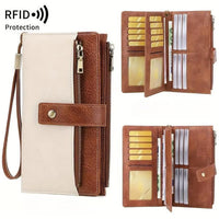 Cartera de Mujer con Protección RFID | Estilo Retro Triple Plegable | Gran Capacidad Multifuncional