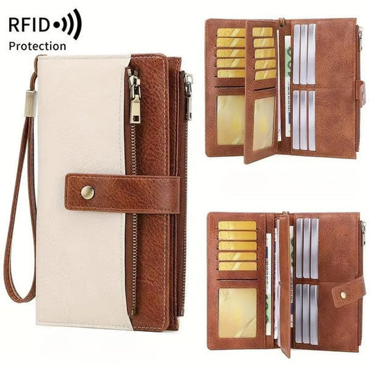 Cartera de Mujer con Protección RFID | Estilo Retro Triple Plegable | Gran Capacidad Multifuncional