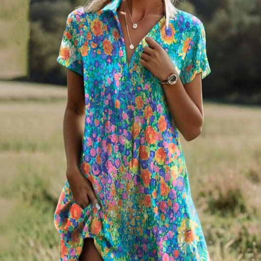 👗🌸Women's Stylish Printed Casual V-Neck Dress