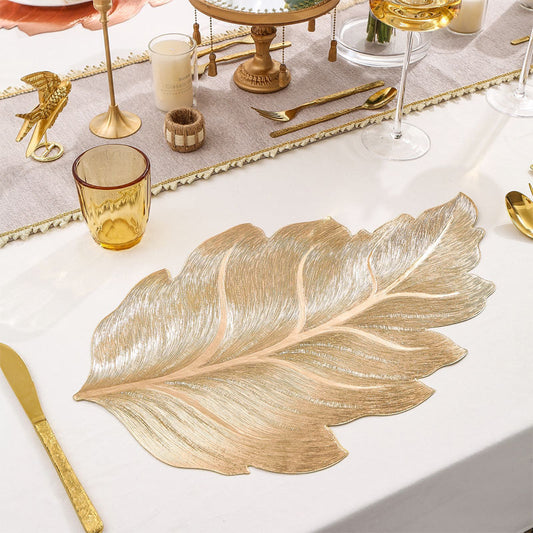 Mantel Individual de Comedor Hoja de Oro 3D Resistente al Calor