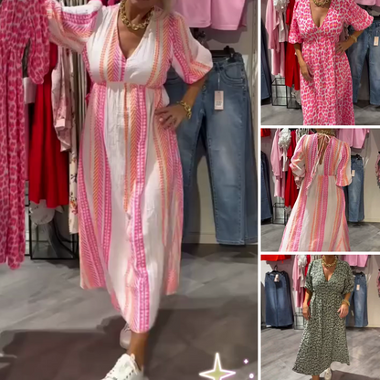 👗Vestido Estampado de Talla Grande para Mujer | Cuello en V que Favorece + Cómodo y Versátil para Primavera y Verano✨ ¡DESCUENTOS POR COMPRAS MÚLTIPLES!