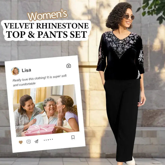 Conjunto de Dos Piezas de Terciopelo para Mujer con Mangas 3/4 – Ideal para Otoño e Invierno 🍂