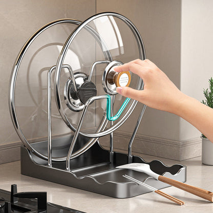 ✨ Organizador Multifuncional Cocina – Soporte Tapa Olla, Tabla Cortar y Espátulas | Bandeja de Goteo, Estable y Fácil de Limpiar