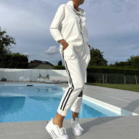 Set de chaqueta con capucha y pantalones con cordón para mujer