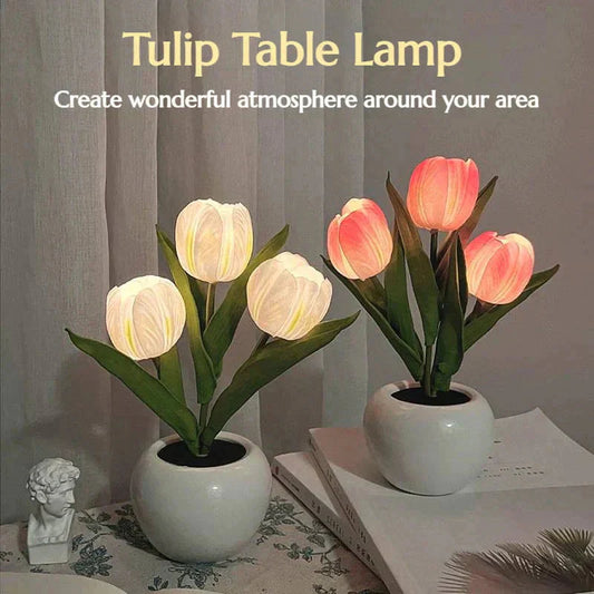 🌷 Lámpara de Tulipán LED, Luz Nocturna de Tulipán Simulado con Jarrón, Lámpara de Mesa, Decoración, Ideal para Hogar, Sala de Estar, Decoración de Mesa ✨