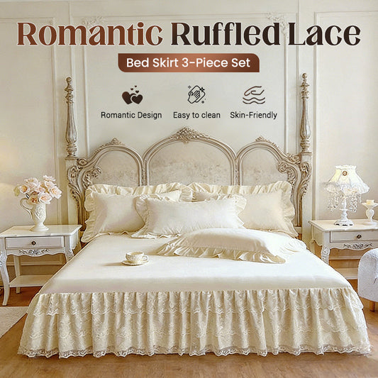 Conjunto romántico de falda de encaje con volantes de tres piezas