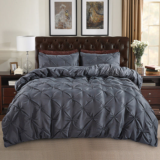 Conjunto de fundas plisadas para edredón Pintuck de 3 piezas y fundas de almohada