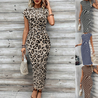 🔥¡¡OFERTA ÚLTIMO DÍA!! 50% OFF💕 Vestido Elegante Rayado con Cinturón de Lazo para Mujer