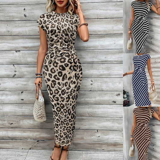 🔥¡¡OFERTA ÚLTIMO DÍA!! 50% OFF💕 Vestido Elegante Rayado con Cinturón de Lazo para Mujer