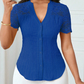 Blusa de Verano para Mujer con Escote en V, Mangas de Encaje y Botones