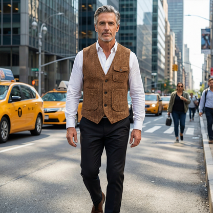 Chaleco Clásico de Tweed en Espiga para Hombre