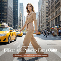 Conjunto profesional de americana envolvente y pantalones Palazzo