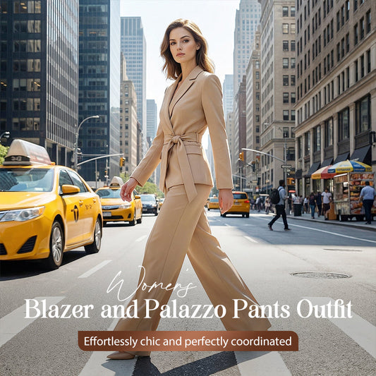 Conjunto profesional de americana envolvente y pantalones Palazzo