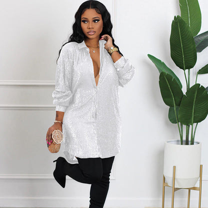 Camisa de Lentejuelas Brillantes para Mujer - Corte a Media Pierna