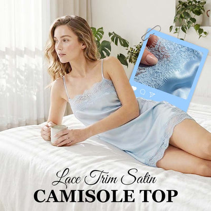 Blusa Camisera de Satin con Encaje - Tirantes Delgados