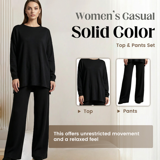 Set de camiseta y pantalones casuales de color liso para mujer