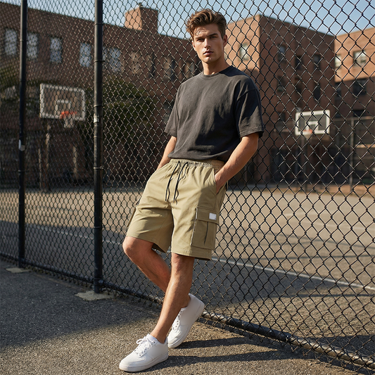 Pantalones Cortos de Cargo Casuales para Hombre con Cintura Elástica