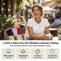 👕 ¡50% DE DESCUENTO AHORA! 🌈 Pack de 5 camiseta versátil de color liso – algodón suave, transpirable y perfecta para el día✨ a día