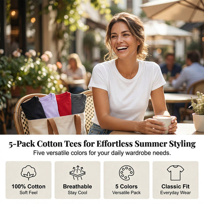 👕 ¡50% DE DESCUENTO AHORA! 🌈 Pack de 5 camiseta versátil de color liso – algodón suave, transpirable y perfecta para el día✨ a día