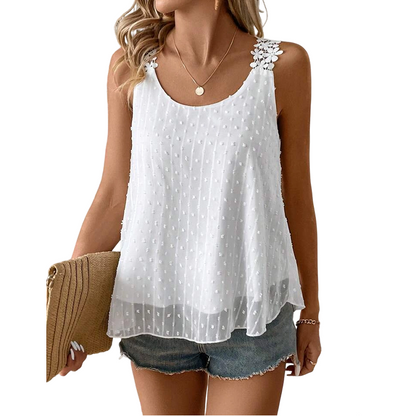 ⏰ 50% KORTING – Slechts tijdelijk✨Elegante tanktop met kanten bandjes en stippen