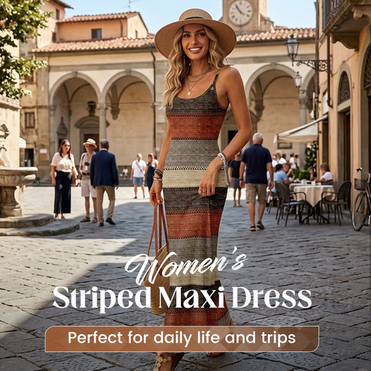 ⏳Tijdelijk 50% korting op⏰de Slim Fit gestreepte Maxijurk🏖️👗 voor vrouwen