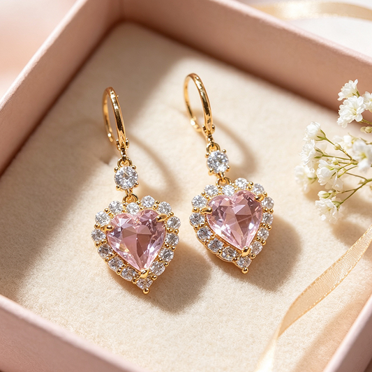 🎁 50% OFF NOW！💥Sparkling Heart Drop Earrings – Romantic Pink Glow ✨