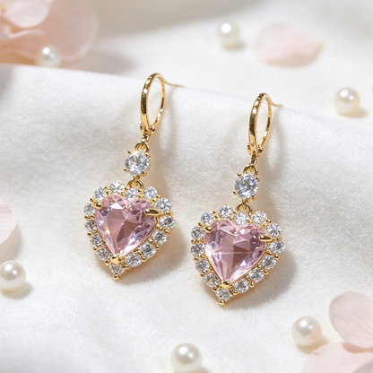 🎁 50% OFF NOW！💥Sparkling Heart Drop Earrings – Romantic Pink Glow ✨