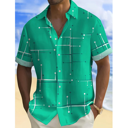 ☀️👔 50% OFF! Men’s Geometric Print Relaxed-Fit Button-Down Shirt – Soft Summer Feel, Roomy Comfort & Vacation-Ready Style ✨
