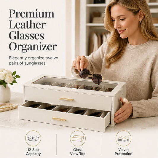 🕶️ 50% OFF! 📦 2-Tier Sunglasses Storage Box – Transparent Glass Lid, Dustproof & Space-Saving – Ideal for Glasses Collection & Stylish Display ✨