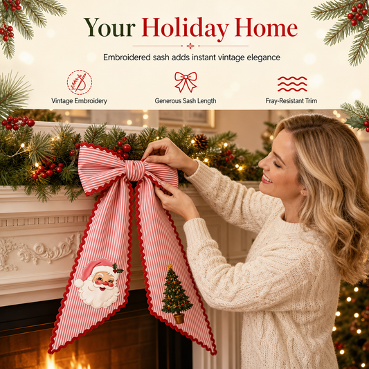 🎄 50% OFF – Vintage Santa Ribbon Bow for Wreaths & Doors