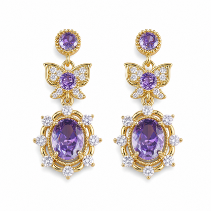 ⏳🔥 50% OFF! 💜 Lavender Purple Zircon Butterfly Jewelry Set – Adjustable Ring & Earrings ✨