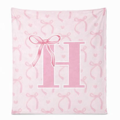 Double Layer Thickened Flannel Throw Blanket with Cute Cartoon Bowknot Letter Print Soft Double Sided Air Conditioning Blanket