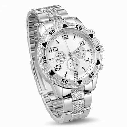 ✨JUST ￡11.99!!!⌚ Men's Steel Band Quartz Watch – Blue Glass Three-Eye Dial Luxury Style