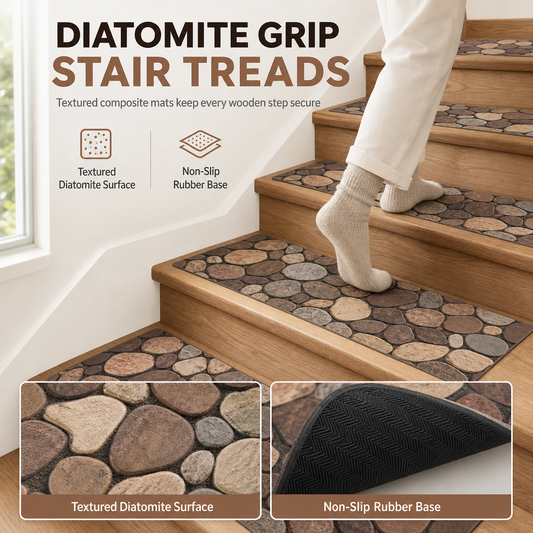 Cobblestone Pattern Diatomite Stair Tread Mat Water Absorbent Non Slip Trimmable Step Rug Easy to Clean