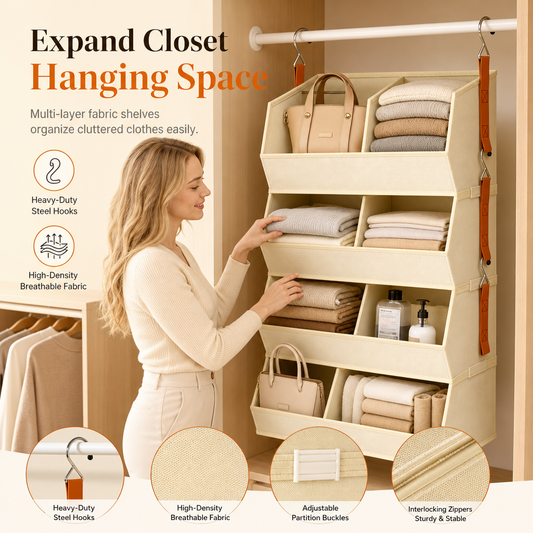 🧥 Heavy-Duty Hanging Wardrobe Organizer: Adjustable Dividers, Anti-Sag, Space-Saving