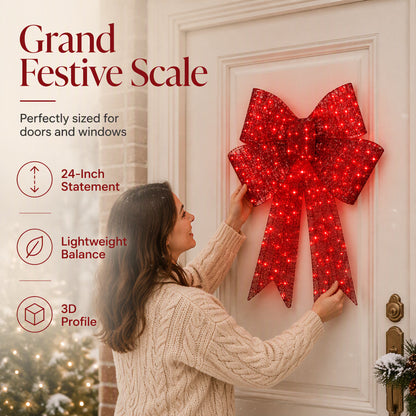 🎄Xmas Sale - 50% OFF❤️ 24-Inch Pre-Lit LED Christmas Bow – Weatherproof Red Outdoor & Indoor Festive Decoration