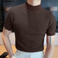 Camiseta de color sólido de cuello alto de punto（50%OFF）