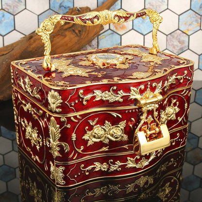 Caja de almacenamiento de joyas de tres capas exquisitas exquisitas hechas a mano