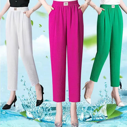 Pantalones de cintura alta elásticos y sólidos para mujer