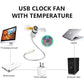 Ventilador USB Luz LED Reloj