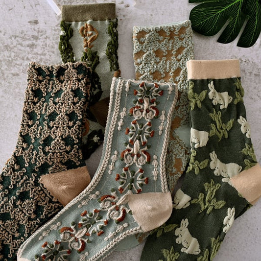 ☃Navidad Hot Sale 49% OFF - 5 Pares Calcetines florales de algodón para mujer